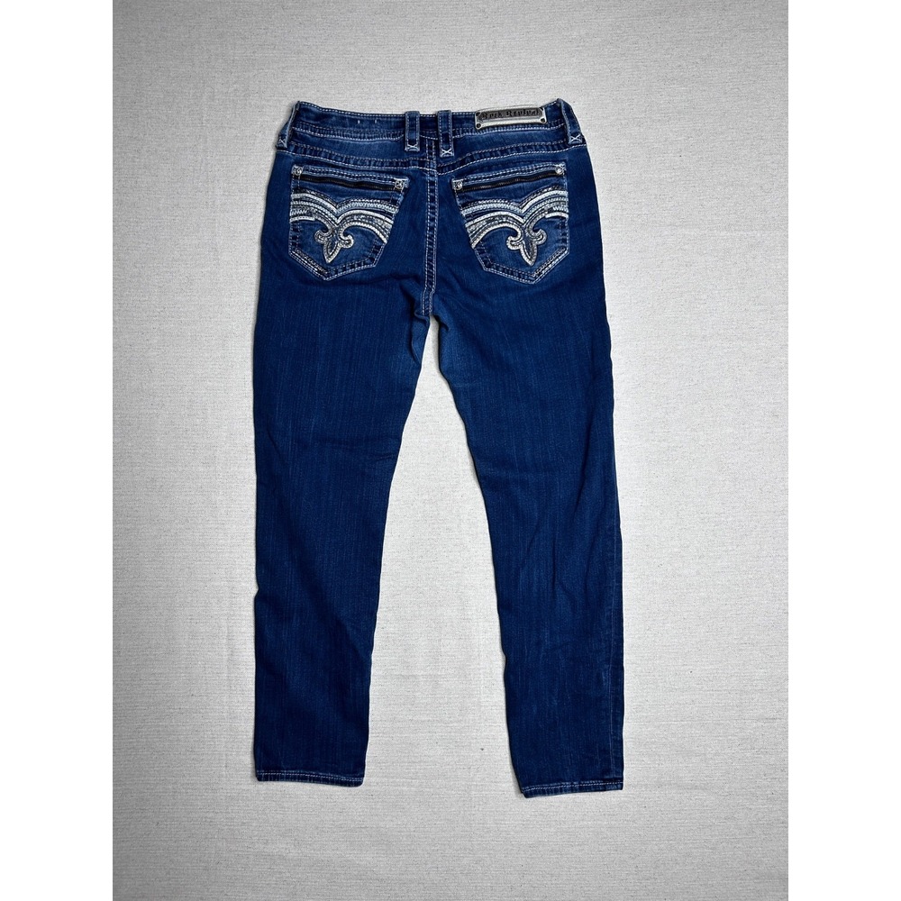 Rock Revival Tia Jeans Women's 31 Blue Denim Mid Rise Skinny Embellished Pockets - Picture 9 of 12